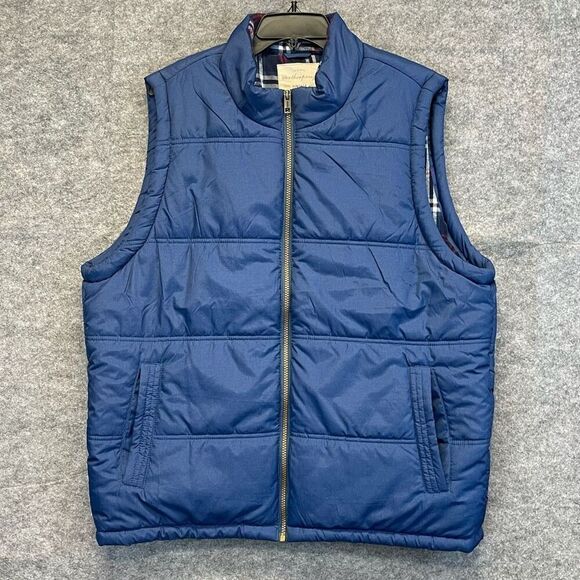 WEATHERPROOF VINTAGE Vest Men's XL Navy Blue Quilted Puffer Flannel Lined Zip Up - Picture 1 of 13